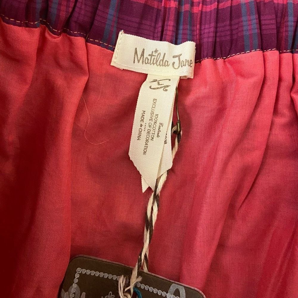 NEW Matilda Jane Tinsley Plaid Skirt Magenta Elastic Waist Large - Picture 3 of 4